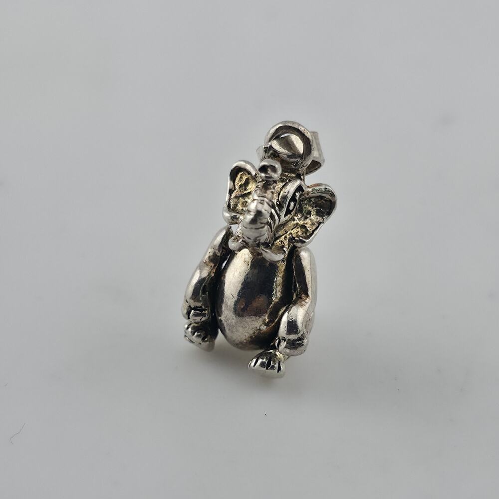 Vintage Sterling Silver 3D Elephant Pendant Charm Raised Trunk Figural Jewelry